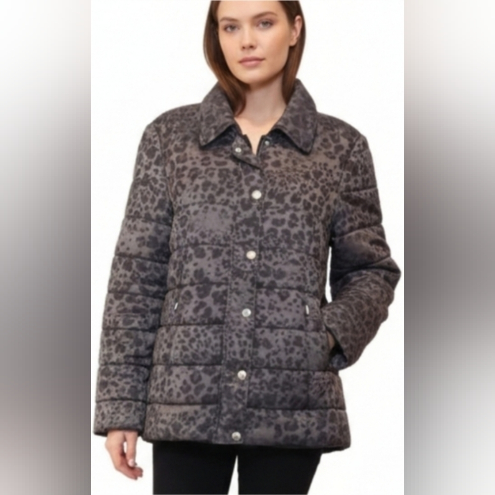Windsmoor Leopard Print Winter Puffer Coat Insulated Adjustable Cinched Waist